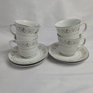 FOUR Imperial China Wild Flower Cup & Saucer Sets Green Blue & White Flowers